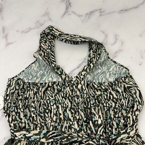 Eloquii Halter Neck Jumpsuit Plus Size 20 New Green Blue Print Satin Wide Leg - Picture 9 of 11